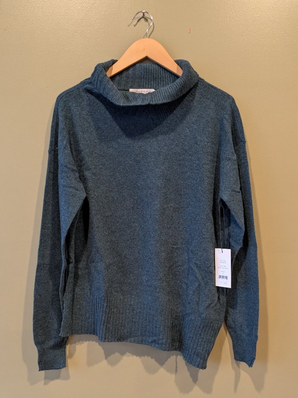 DUFFY 100% Cashmere Pullover Sweater NWT Size Small Pine Blue Teal Relaxed Fit